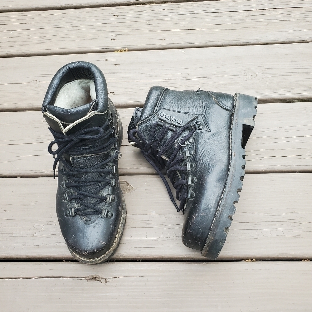 Vintage 80s Black Leather German Bundeswehr Unit‎ Mountain Mountaineering Boots